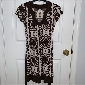 Brown and white print dress